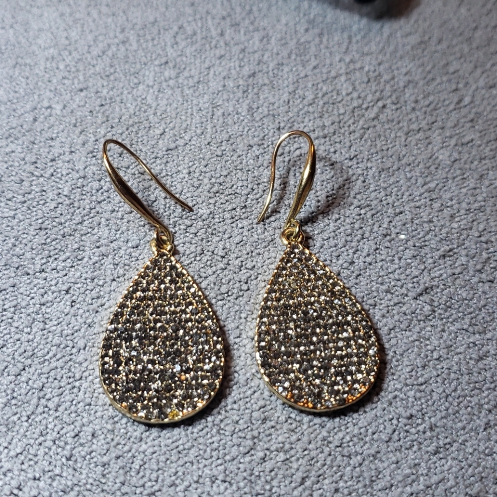 Gold and pave large drop earrings